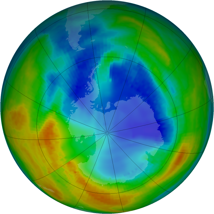 Antarctic ozone map for 15 August 2002